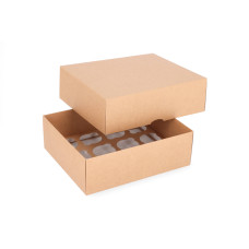 Cupcake-eske i to deler for 12 cupcakes med spesiallaget innlegg 300x250x100 mm Brun (10-pakning)