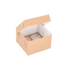 Cupcake-eske for 4 cupcakes med spesiallaget innlegg  150x150x100  mm Brun (10-pakning)