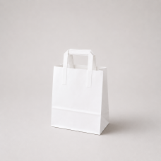 Papirpose med flate håndtak i kraftpapir 180x80x220 mm hvit (500-pakning) Papirpose med flate håndtak i kraftpapir 180x80x220 mm hvit (500-pakning)