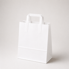 Papirpose med flate håndtak i kraftpapir 260x120x350 mm hvit (250-pakning) Papirpose med flate håndtak i kraftpapir 260x120x350 mm hvit (250-pakning)