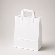 Papirpose med flate håndtak i kraftpapir 320x120x410 mm hvit (250-pakning) Papirpose med flate håndtak i kraftpapir 320x120x410 mm hvit (250-pakning)