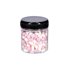 Rund plastkrukke med svart lokk Ø63x70 mm 150ml, 20-pakning