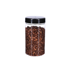 Rund plastkrukke med svart lokk Ø83x150 mm, 750ml, 12-pakning